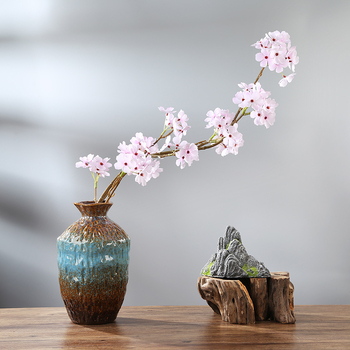 Ретро пещно изпичана керамична ваза за домашен и офис интериор, аранжиране със сухи цветя