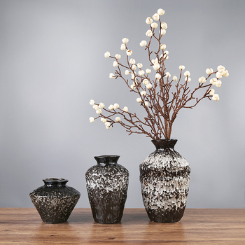 Ретро пещно изпичана керамична ваза за домашен и офис интериор, аранжиране със сухи цветя