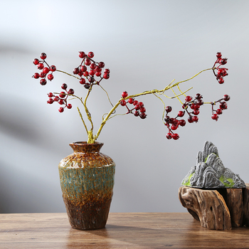 Ретро пещно изпичана керамична ваза за домашен и офис интериор, аранжиране със сухи цветя