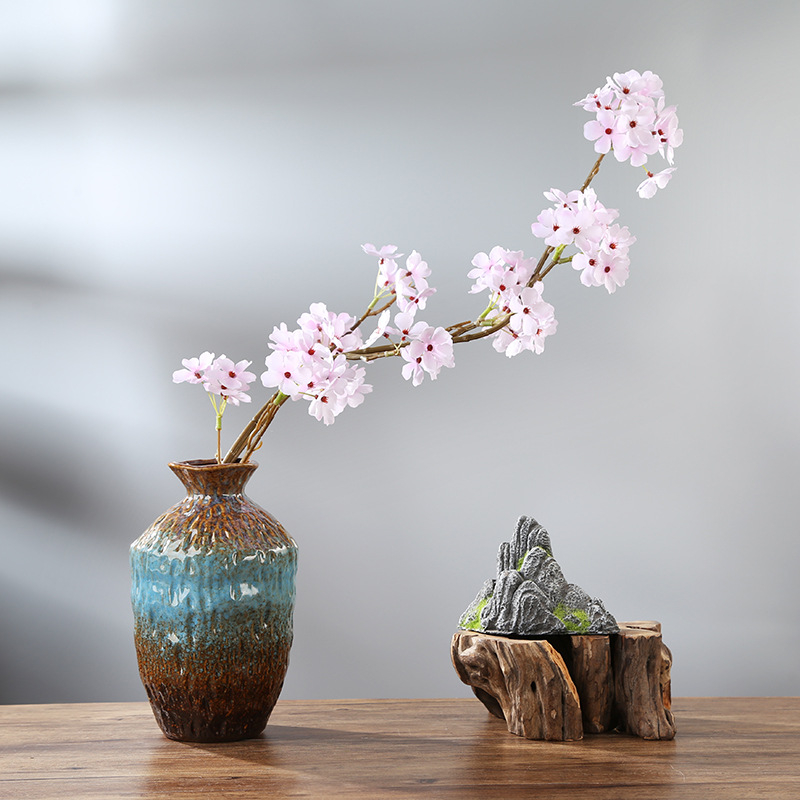 Ретро пещно изпичана керамична ваза за домашен и офис интериор, аранжиране със сухи цветя