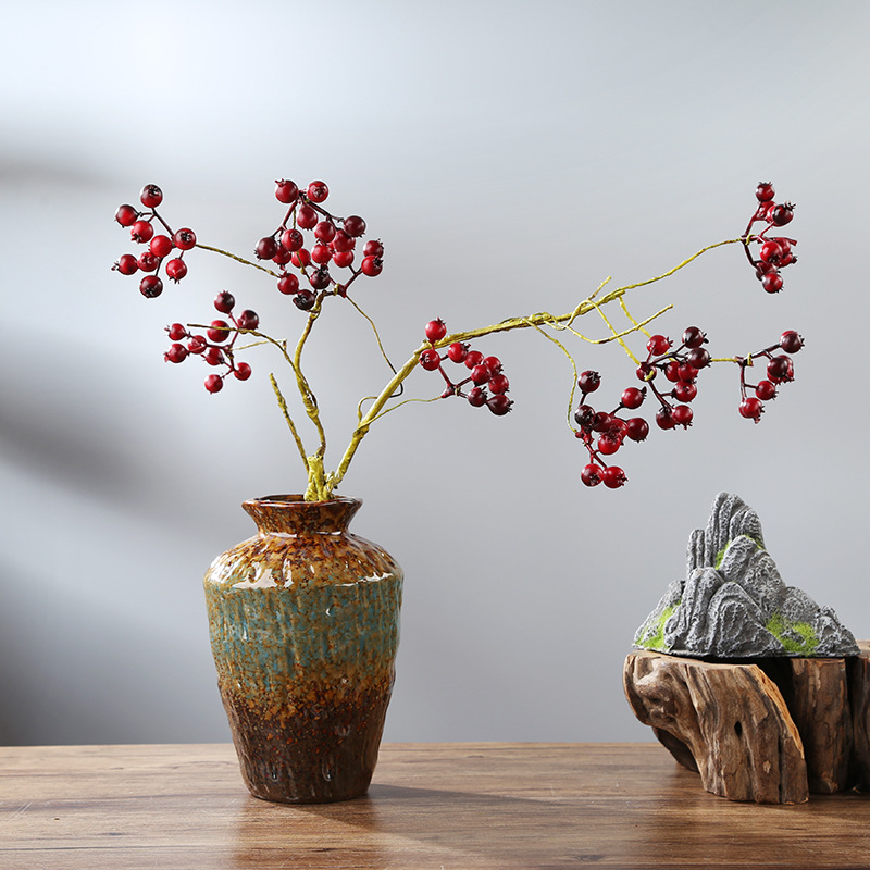Ретро пещно изпичана керамична ваза за домашен и офис интериор, аранжиране със сухи цветя