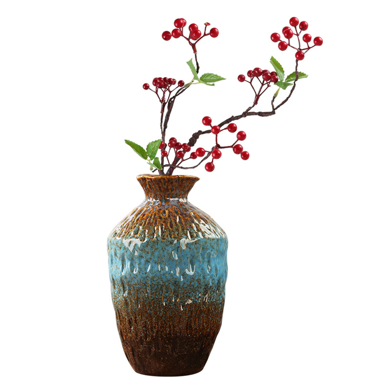 Ретро пещно изпичана керамична ваза за домашен и офис интериор, аранжиране със сухи цветя