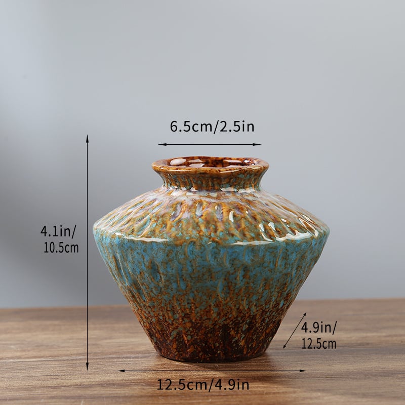 Ретро пещно изпичана керамична ваза за домашен и офис интериор, аранжиране със сухи цветя