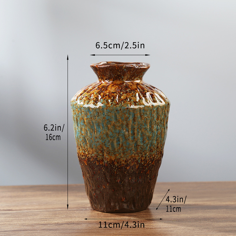 Ретро пещно изпичана керамична ваза за домашен и офис интериор, аранжиране със сухи цветя