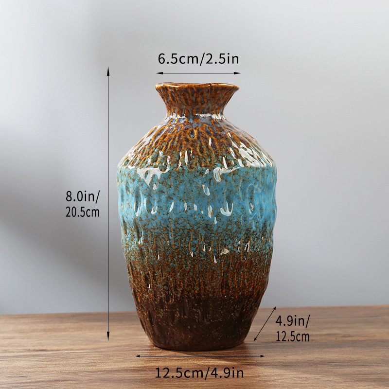 Ретро пещно изпичана керамична ваза за домашен и офис интериор, аранжиране със сухи цветя