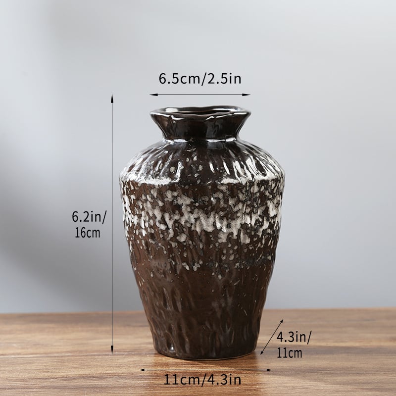 Ретро пещно изпичана керамична ваза за домашен и офис интериор, аранжиране със сухи цветя