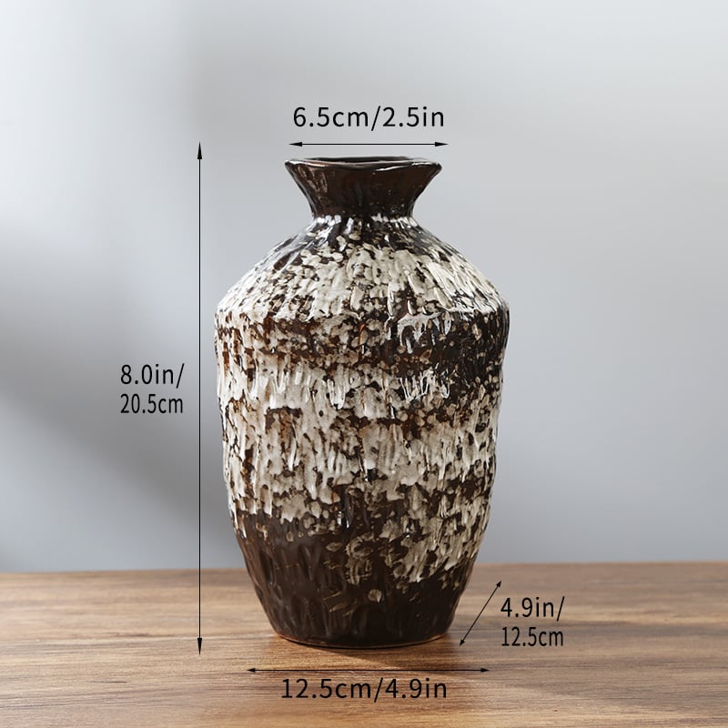 Ретро пещно изпичана керамична ваза за домашен и офис интериор, аранжиране със сухи цветя