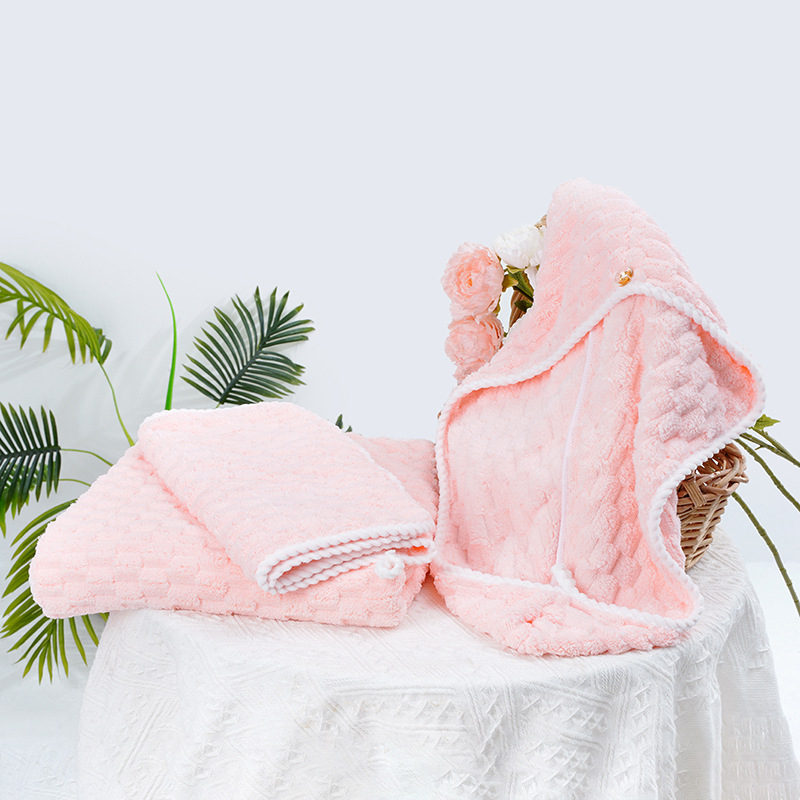 Set de prosoape de baie din catifea corală (prosoape pentru corp, față și căciulă de uscare a părului) – Brand: Yiduo; Material: catifea coral; Greutate: 400–500 g; Personalizare disponibilă