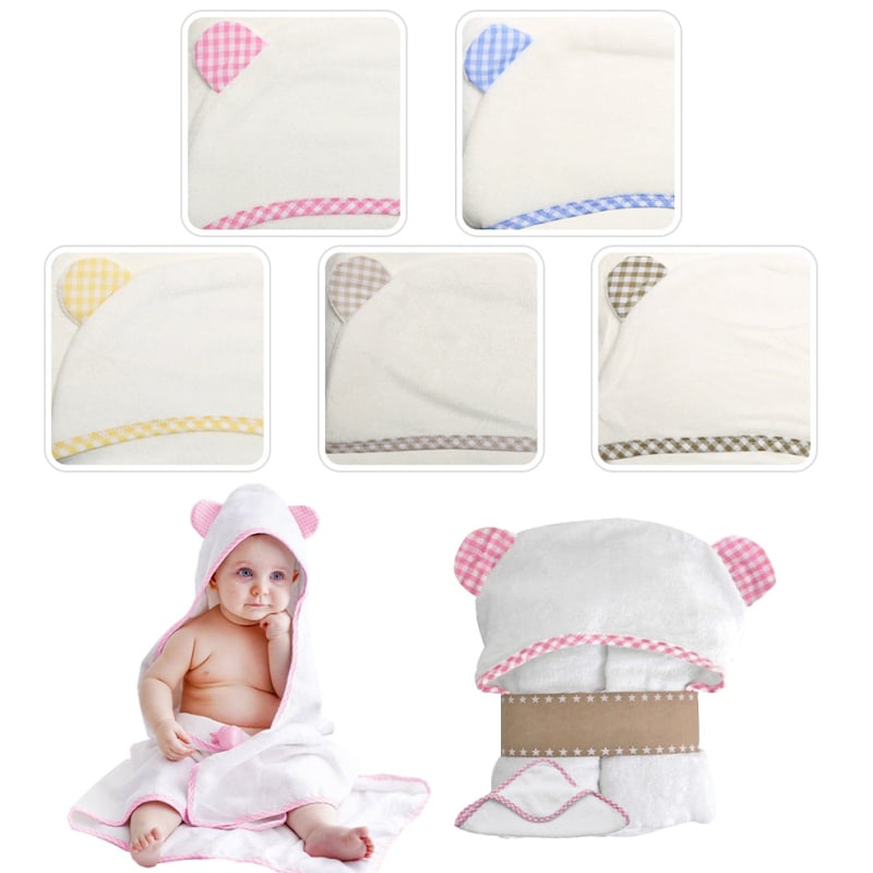 Prosop cu glugă pentru bebeluși din fibre de bambus, urechi 3D, Yue Zhu textile, 400–500 g, fir 19, broderie și tiv