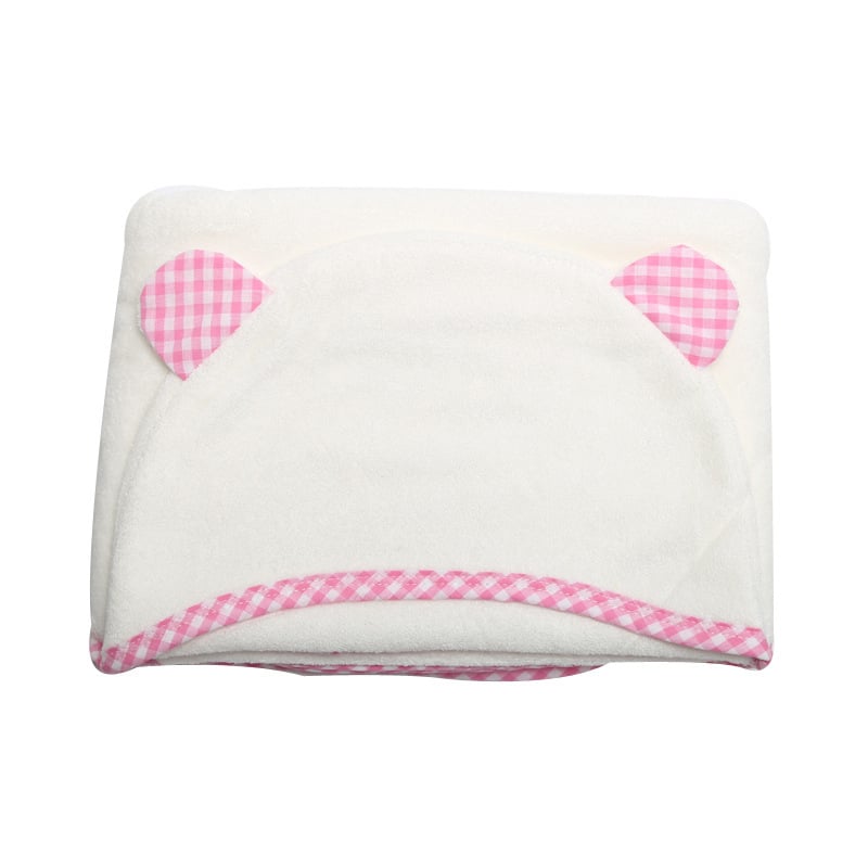 Prosop cu glugă pentru bebeluși din fibre de bambus, urechi 3D, Yue Zhu textile, 400–500 g, fir 19, broderie și tiv