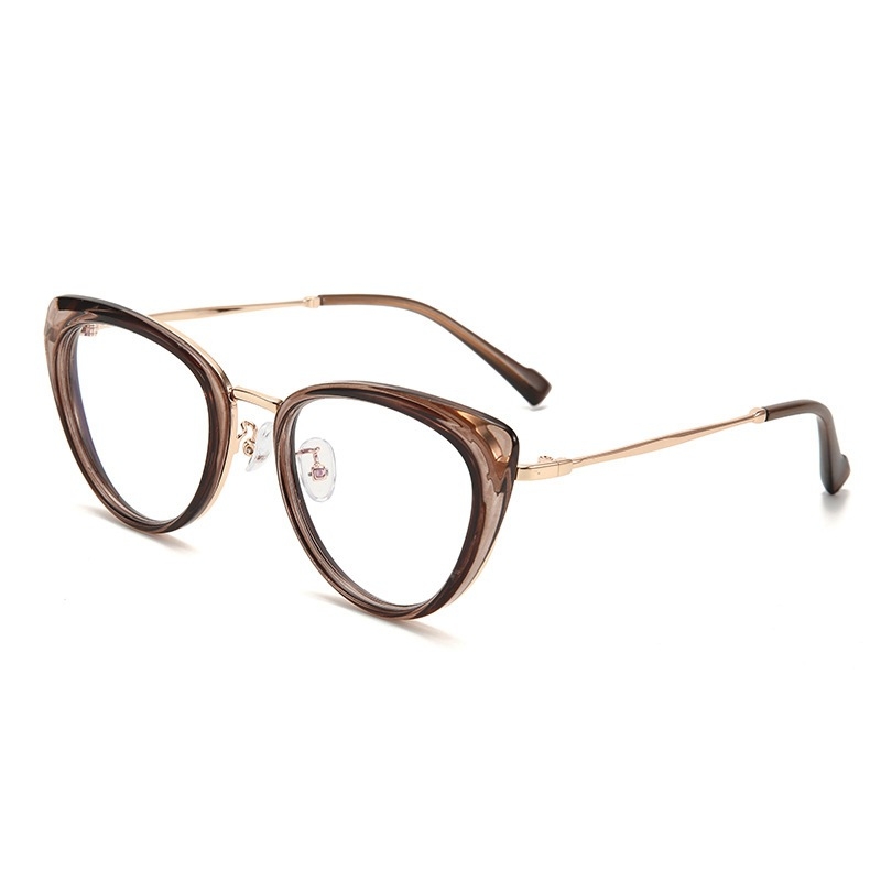 Cat-eye akiniai nuo myopijos su anti-mėlynos šviesos danga, rėmas iš TR90+ metalo, modelis F-71028, reguliuojamas rėmas.