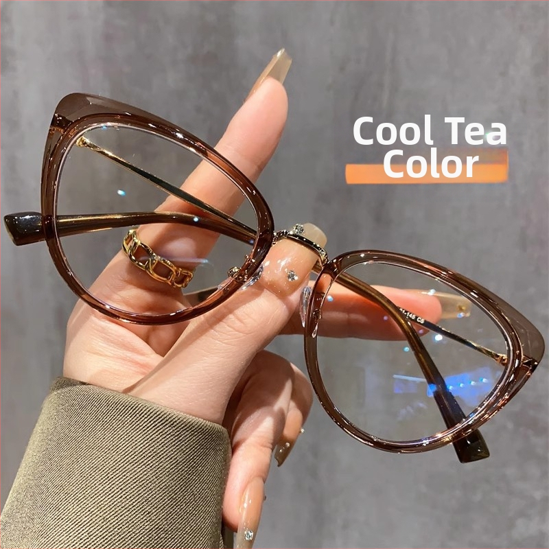 Cat-eye akiniai nuo myopijos su anti-mėlynos šviesos danga, rėmas iš TR90+ metalo, modelis F-71028, reguliuojamas rėmas.