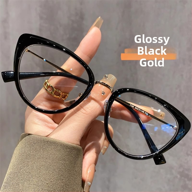 Cat-eye akiniai nuo myopijos su anti-mėlynos šviesos danga, rėmas iš TR90+ metalo, modelis F-71028, reguliuojamas rėmas.