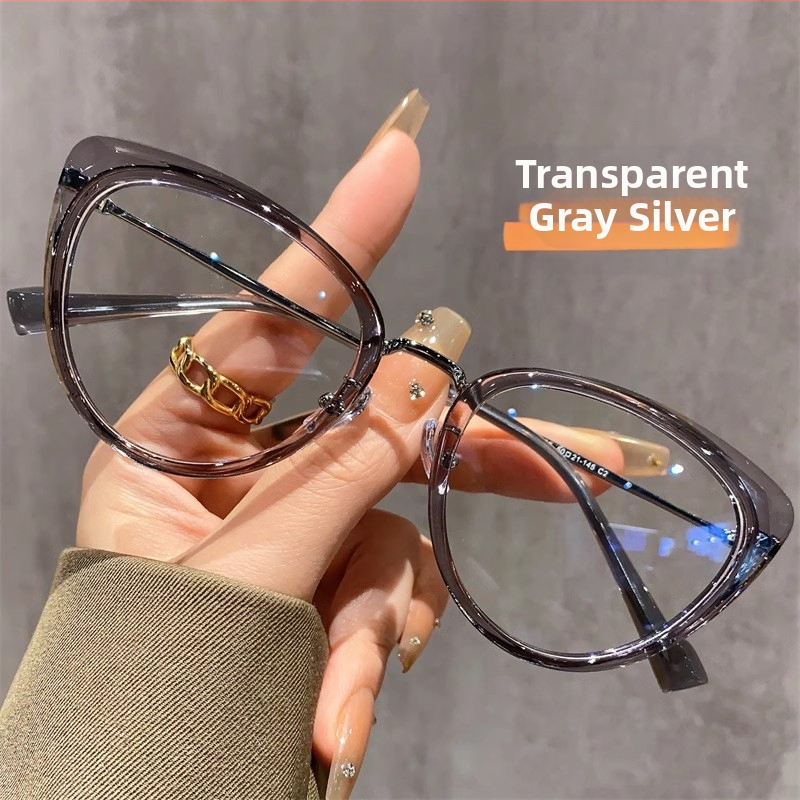 Cat-eye akiniai nuo myopijos su anti-mėlynos šviesos danga, rėmas iš TR90+ metalo, modelis F-71028, reguliuojamas rėmas.