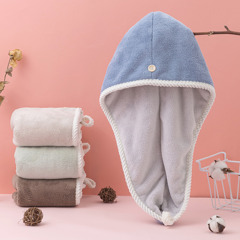 Dvostruka kapa od coral fleece za sušenje kose, mikrovlakana brzo sušenje i upijanje, šivana, težina 140–169 g, pređa 21, mogućnost prilagodbe