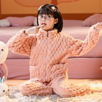 Set de flanel pentru copii, cu fermoar, dungi, 95% poliester, mâneci lungi, uscare rapidă