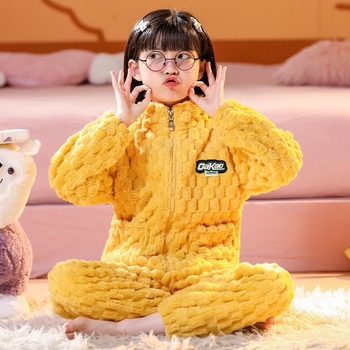 Set de flanel pentru copii, cu fermoar, dungi, 95% poliester, mâneci lungi, uscare rapidă