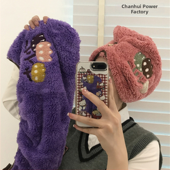 Pălărie de uscat păr din fleece coral, cu broderie florală, cu două straturi, din microfibră, 200 g sau mai mult