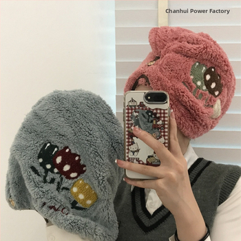 Pălărie de uscat păr din fleece coral, cu broderie florală, cu două straturi, din microfibră, 200 g sau mai mult