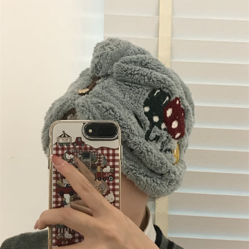 Pălărie de uscat păr din fleece coral, cu broderie florală, cu două straturi, din microfibră, 200 g sau mai mult