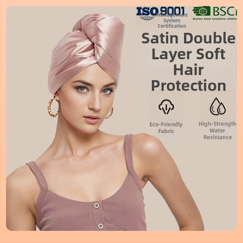 Șapcă de uscare a părului din satin și catifea corală (Brand: Other; Material: Satin + catifea corală; Greutate: 100–119 g)