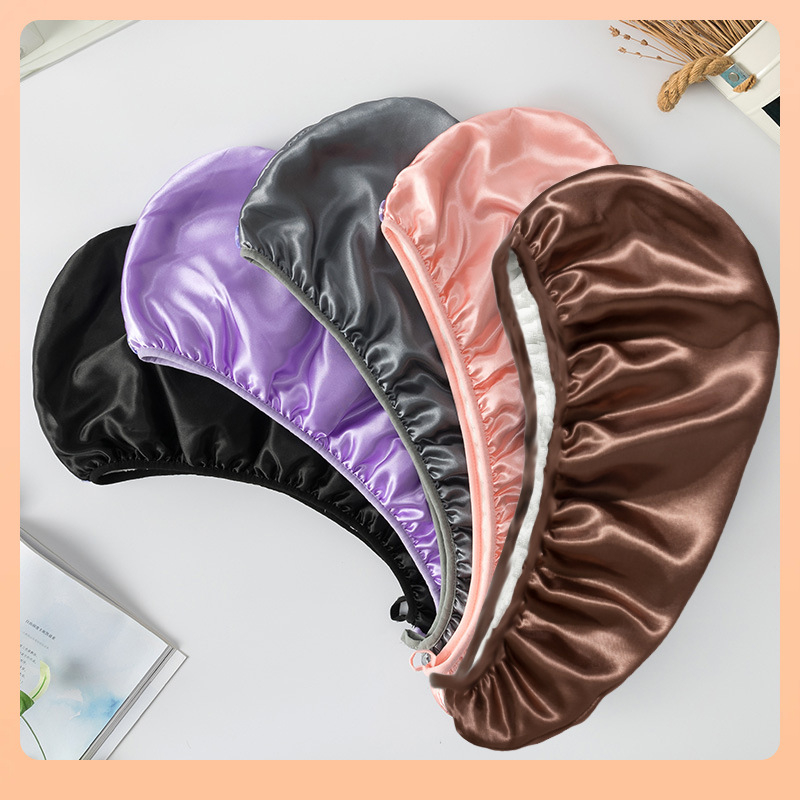 Șapcă de uscare a părului din satin și catifea corală (Brand: Other; Material: Satin + catifea corală; Greutate: 100–119 g)