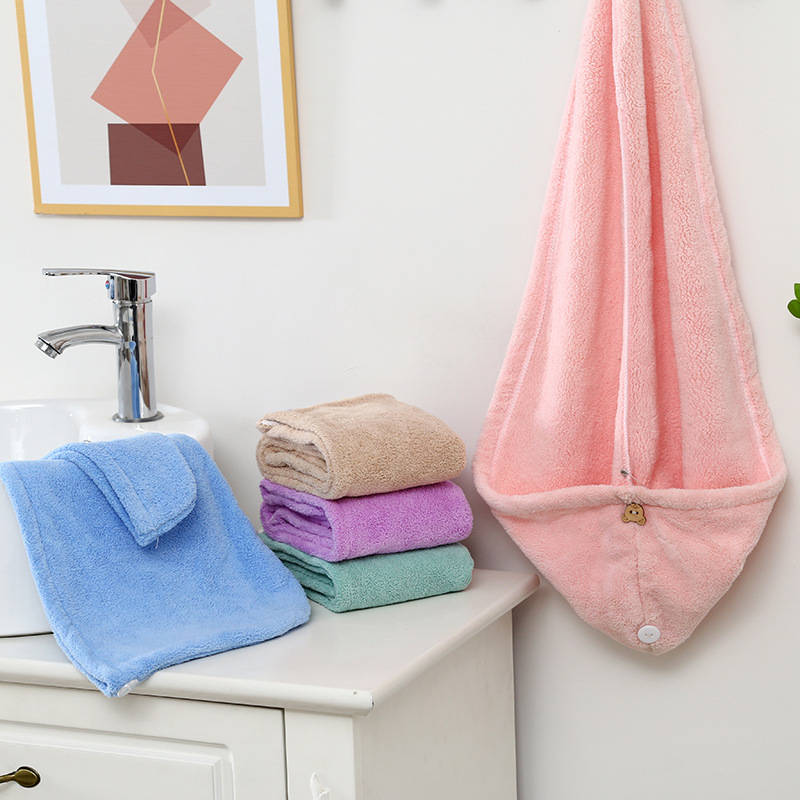 Pălărie de uscare a părului din fleece coral, groasă, foarte absorbantă și uscare rapidă, cusută, personalizare disponibilă, 50–79 g