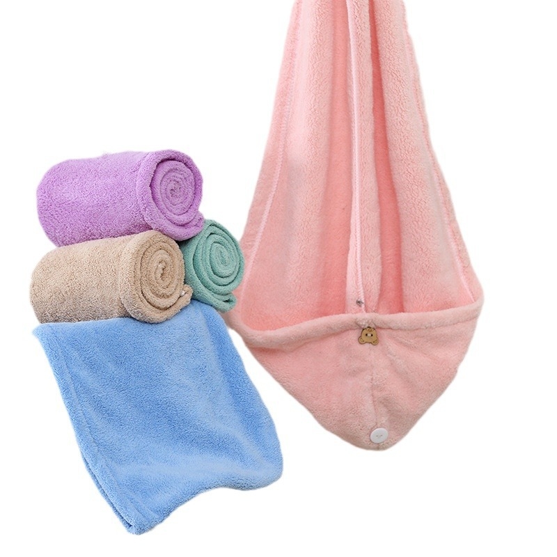 Pălărie de uscare a părului din fleece coral, groasă, foarte absorbantă și uscare rapidă, cusută, personalizare disponibilă, 50–79 g