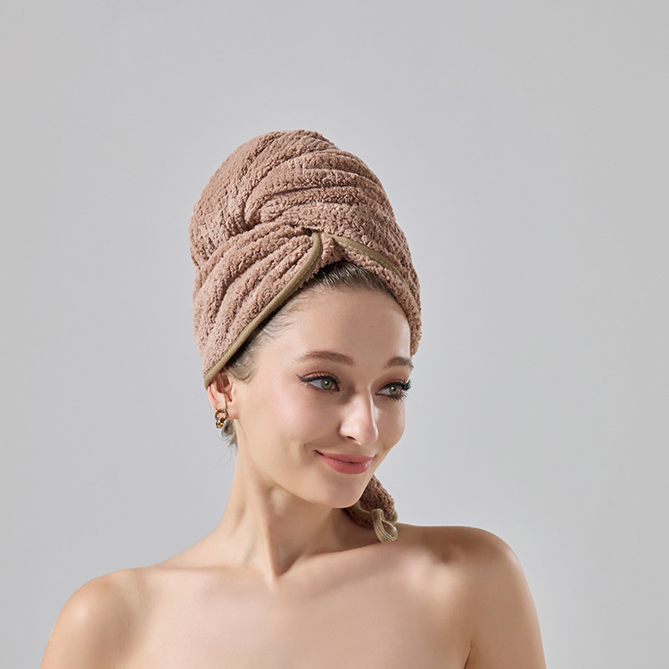 Bonetă pentru uscat părul, din velur coral, țesătură cu model grilă de ananas, 150D fibre, greutate peste 200 g, uscare rapidă și absorbție ridicată.