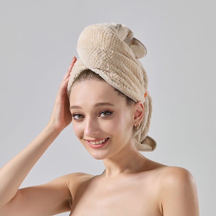 Bonetă pentru uscat părul, din velur coral, țesătură cu model grilă de ananas, 150D fibre, greutate peste 200 g, uscare rapidă și absorbție ridicată.