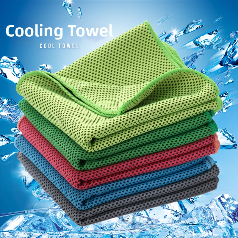 Športová chladiaca uterka: polyester + nylon; mikrovlákna niť; 200d; hmotnosť 50 g; absorpcia 0–5 s