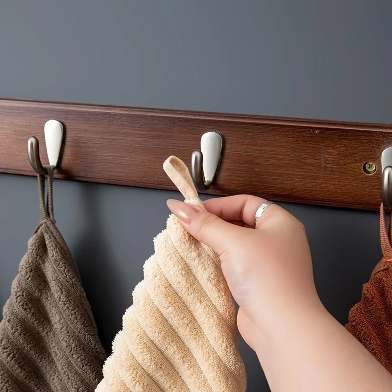 Set de 5 prosoape de mâini din fleece coral, moi, pătrate, pentru bucătărie și baie, cu buclă de agățare, 280 g, margine cusută