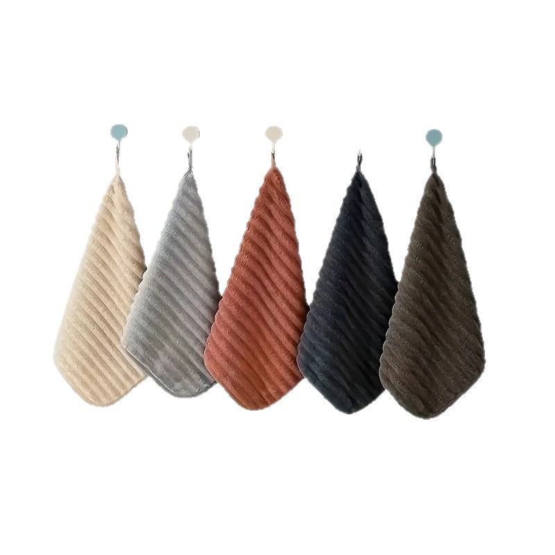 Set de 5 prosoape de mâini din fleece coral, moi, pătrate, pentru bucătărie și baie, cu buclă de agățare, 280 g, margine cusută