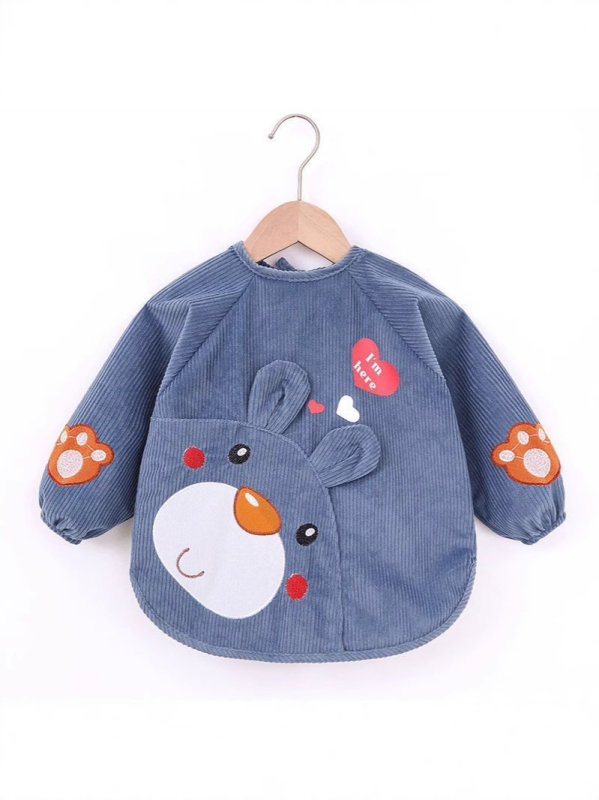 Unisex bērnu garās piedurknes bavete, karikatūru raksts, ūdensnecaurlaidīgs corduroy audums, poliesteres šķiedra