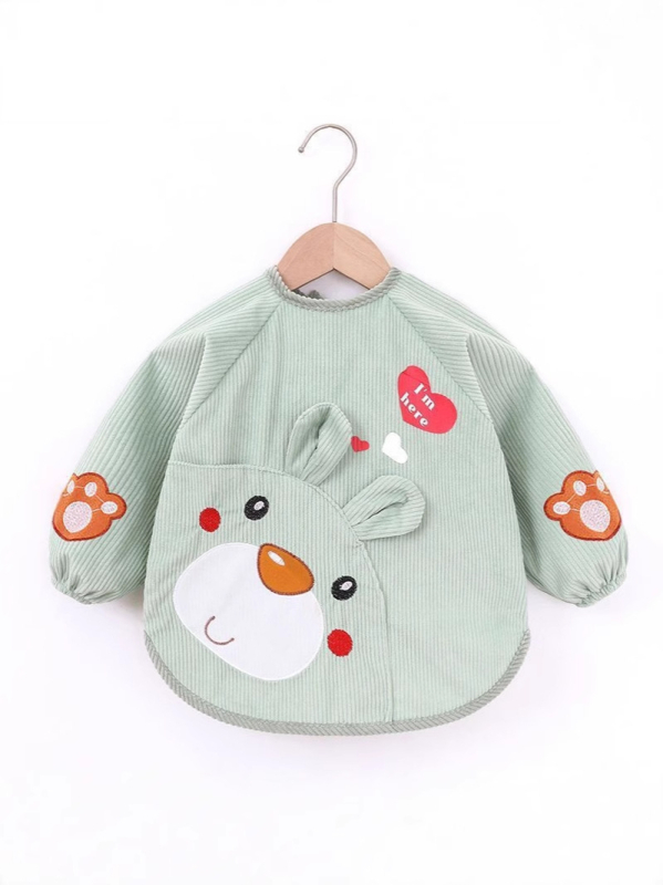 Unisex bērnu garās piedurknes bavete, karikatūru raksts, ūdensnecaurlaidīgs corduroy audums, poliesteres šķiedra