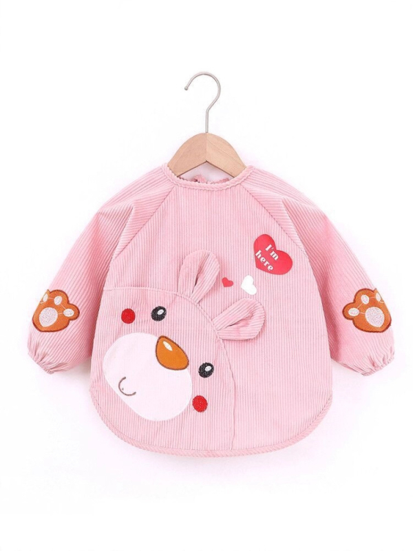 Unisex bērnu garās piedurknes bavete, karikatūru raksts, ūdensnecaurlaidīgs corduroy audums, poliesteres šķiedra