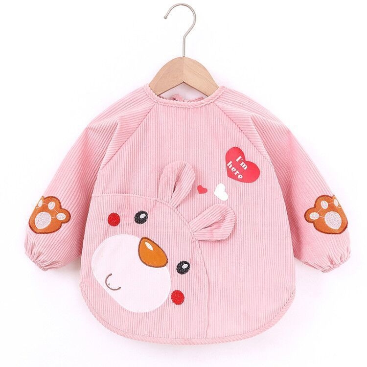 Unisex bērnu garās piedurknes bavete, karikatūru raksts, ūdensnecaurlaidīgs corduroy audums, poliesteres šķiedra