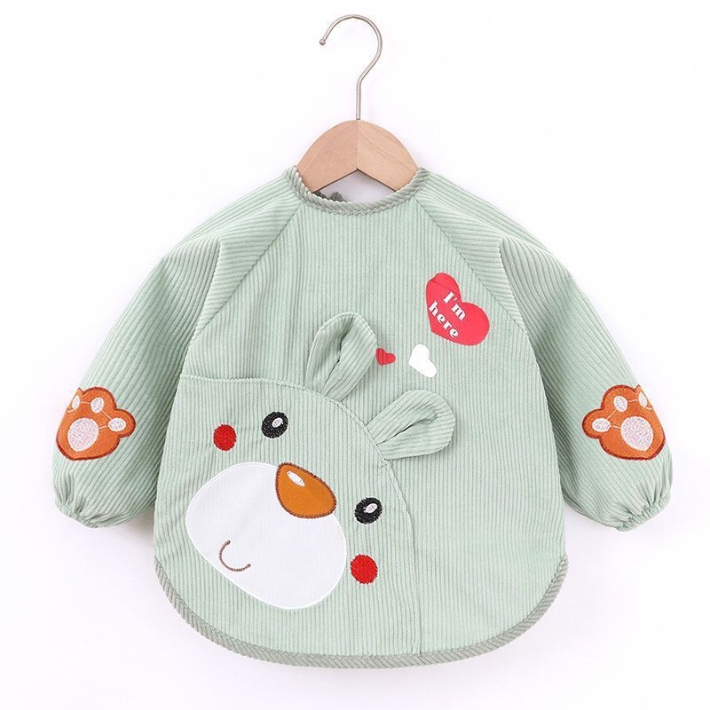 Unisex bērnu garās piedurknes bavete, karikatūru raksts, ūdensnecaurlaidīgs corduroy audums, poliesteres šķiedra