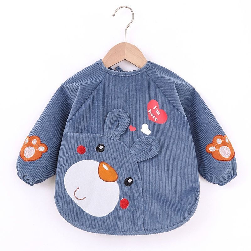 Unisex bērnu garās piedurknes bavete, karikatūru raksts, ūdensnecaurlaidīgs corduroy audums, poliesteres šķiedra