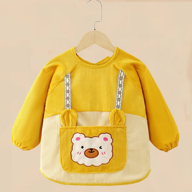 Unisex bērnu garās piedurknes bavete, karikatūru raksts, ūdensnecaurlaidīgs corduroy audums, poliesteres šķiedra