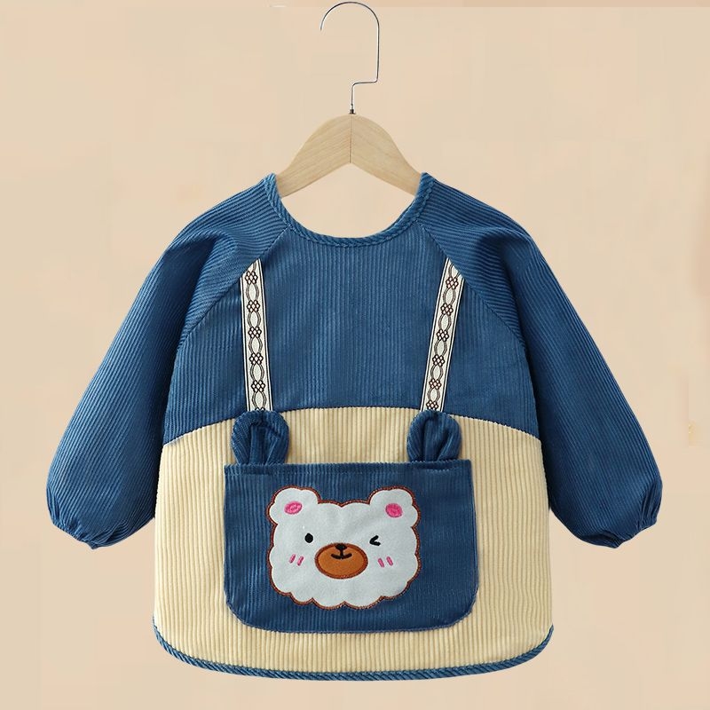 Unisex bērnu garās piedurknes bavete, karikatūru raksts, ūdensnecaurlaidīgs corduroy audums, poliesteres šķiedra