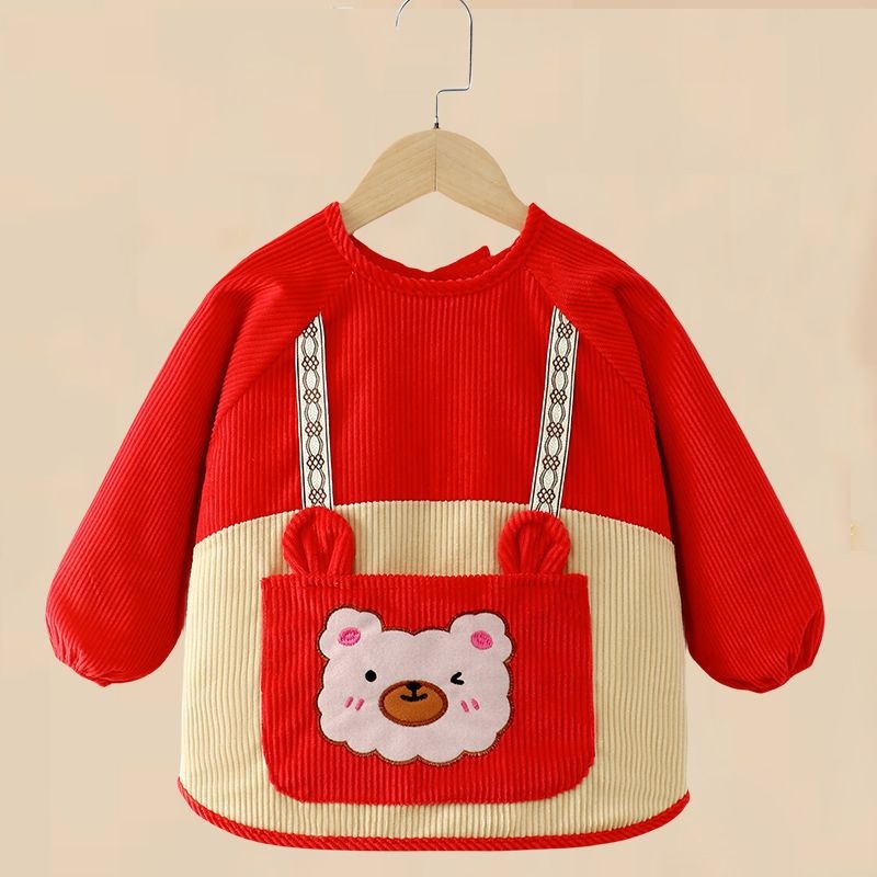 Unisex bērnu garās piedurknes bavete, karikatūru raksts, ūdensnecaurlaidīgs corduroy audums, poliesteres šķiedra