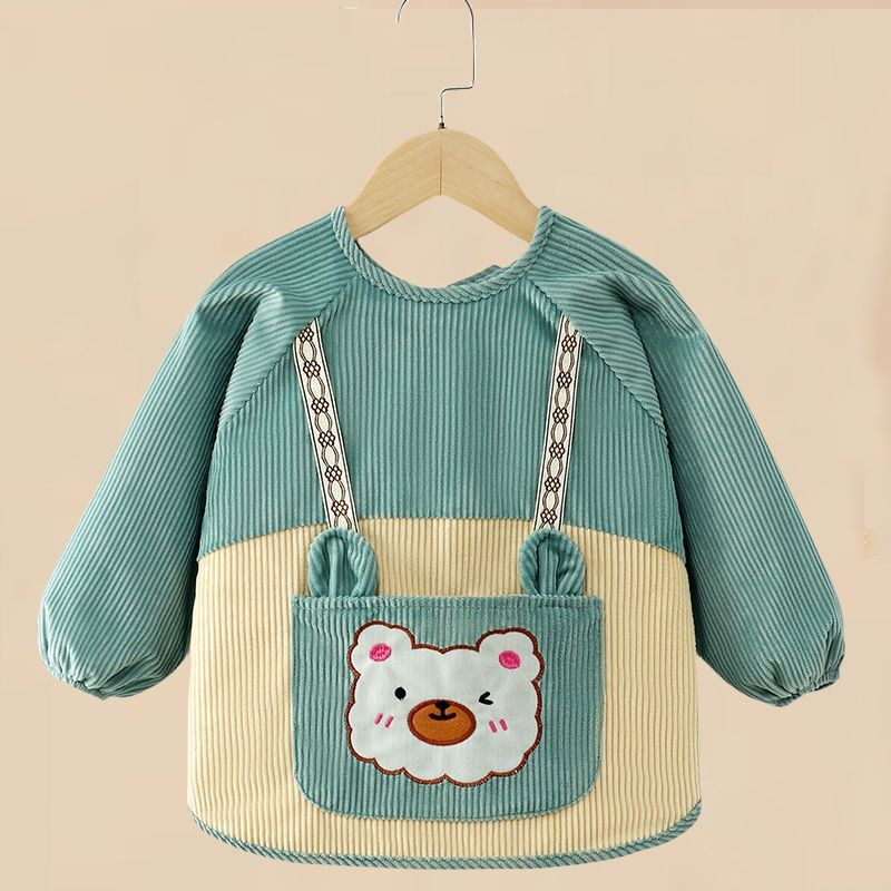 Unisex bērnu garās piedurknes bavete, karikatūru raksts, ūdensnecaurlaidīgs corduroy audums, poliesteres šķiedra