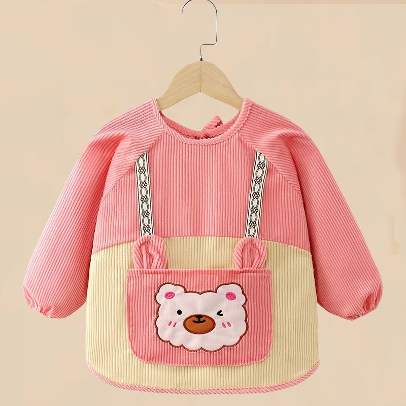 Unisex bērnu garās piedurknes bavete, karikatūru raksts, ūdensnecaurlaidīgs corduroy audums, poliesteres šķiedra