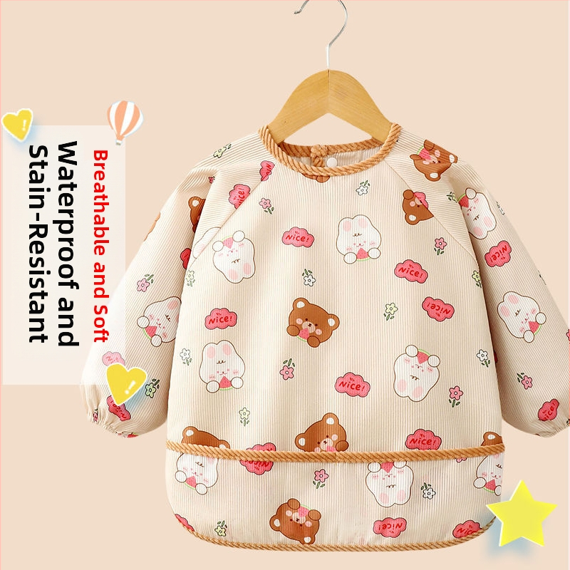 Unisex bērnu garās piedurknes bavete, karikatūru raksts, ūdensnecaurlaidīgs corduroy audums, poliesteres šķiedra