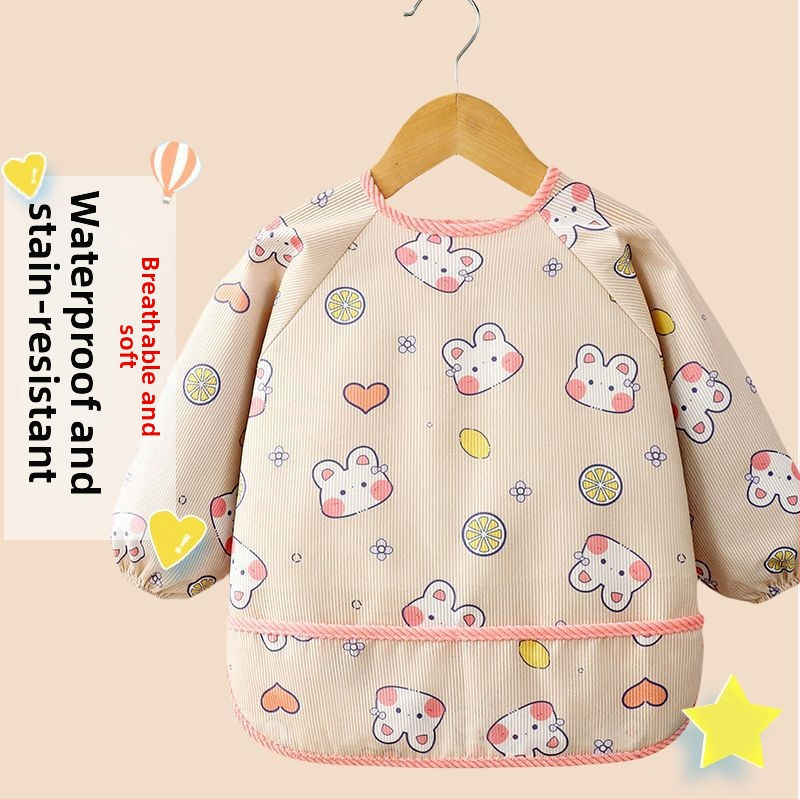 Unisex bērnu garās piedurknes bavete, karikatūru raksts, ūdensnecaurlaidīgs corduroy audums, poliesteres šķiedra