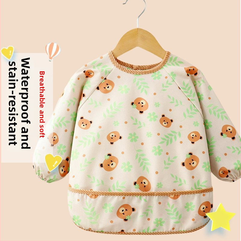 Unisex bērnu garās piedurknes bavete, karikatūru raksts, ūdensnecaurlaidīgs corduroy audums, poliesteres šķiedra