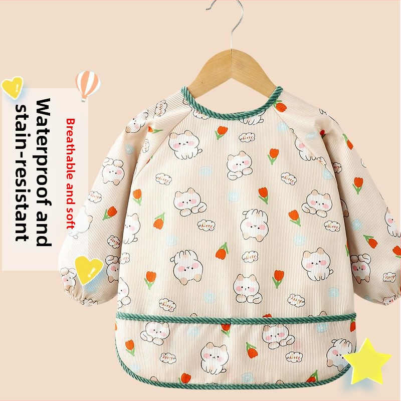 Unisex bērnu garās piedurknes bavete, karikatūru raksts, ūdensnecaurlaidīgs corduroy audums, poliesteres šķiedra