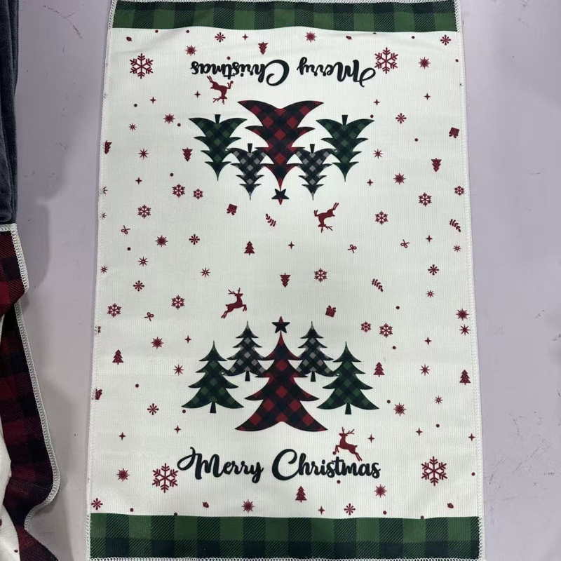 Mikrokiud köögirätik kohandatud trükiga - kaal 60 g, veeimavus 11-15 s, tootmisprotsess: trükkimine, logotüübi trükk on võimalik