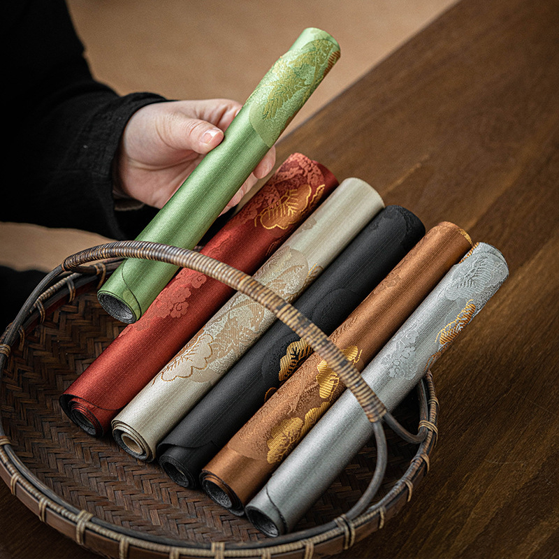 Шантанг чайна подложка, японски стил, памучно-ленена материя, с печатен логотип, за чайна церемония